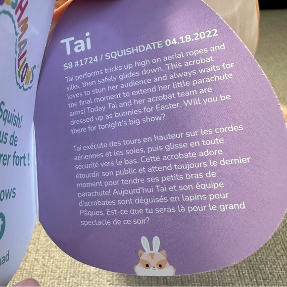 8โ Tai The Sugar Glider Easter ๐ฃ Squishmallows NWT - Picture 5 of 6